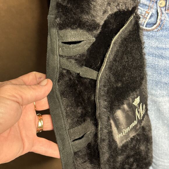 Vintage Italian Shearling Coat Jet Black Suede w/ Plush Fur Collar Mimmo Motta - Picture 11 of 15